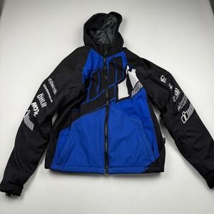 Icon Team Merc Jacket Mens Small Blue Black Hooded D3O Motorcycle Riding Armor